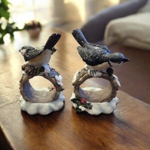 Pair Of Natures Noel Holiday Winter  Chickadee Bird Napkin Rings